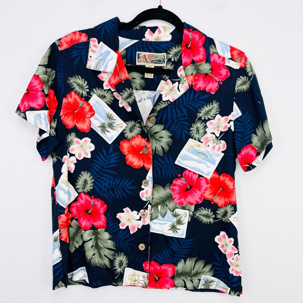 La Cabaña Hibiscus Floral Aloha Hawaiian Button Down Shirt